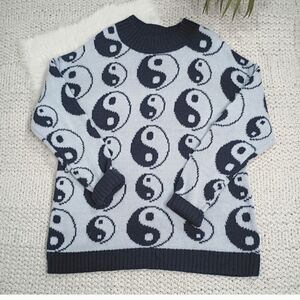 Earthbound Trading Co. Yin Yang Patterned Blue Knit Sweater Size XL